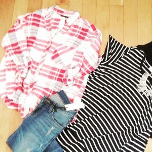 Blue and white high low flannel